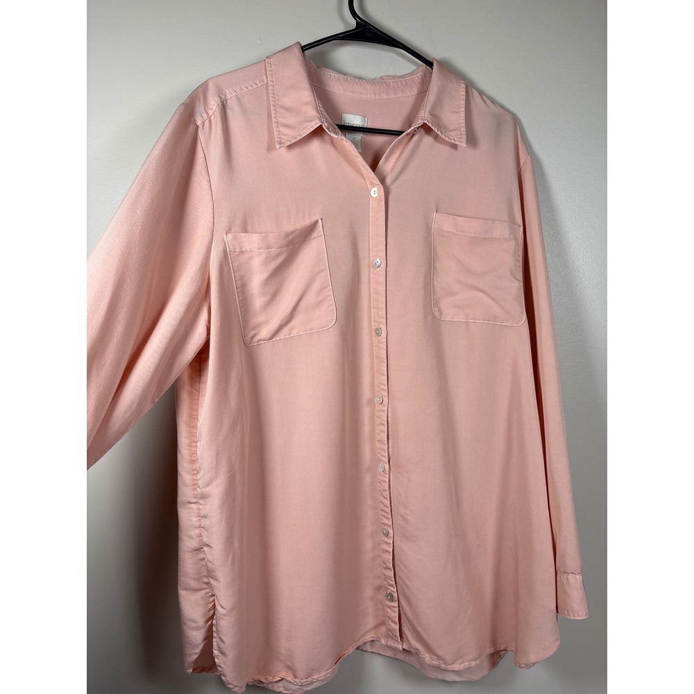 Chico's Peach Roll-Tab‎ Button Down Shirt Size 3 XL Lightweight Coastal Blouse